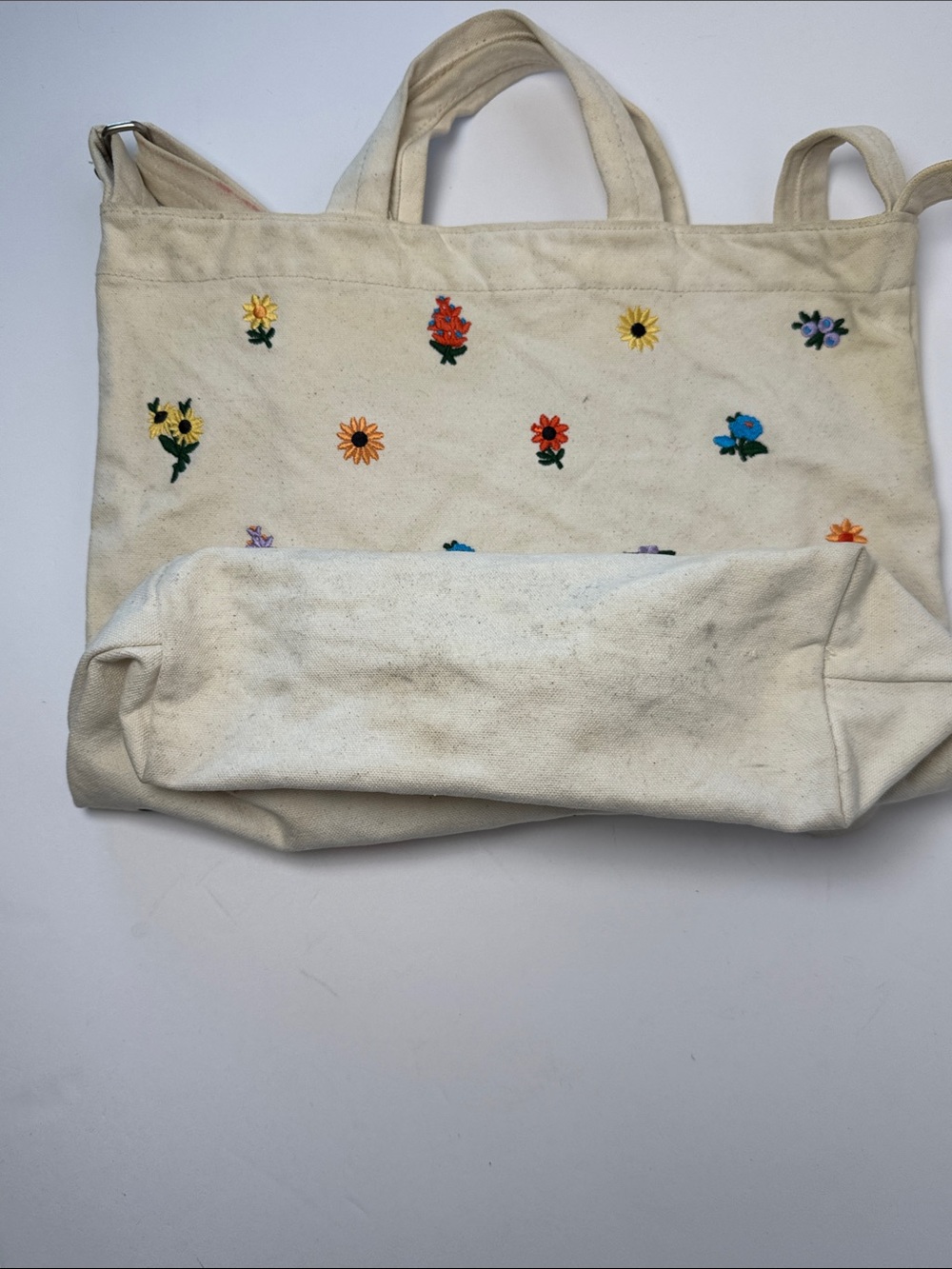 BAGGU Duck Bag Recycled Cotton Canvas Embroidered Ditsy Floral Tote Bag Cream - Picture 4 of 13